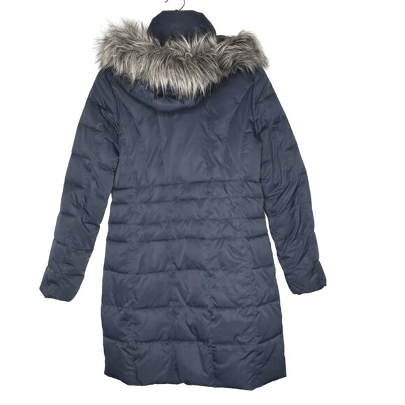 London Fog Down Filled Parka Coat Faux Fur Hood Navy Blue Quilted Winter Jacket - Picture 4 of 15